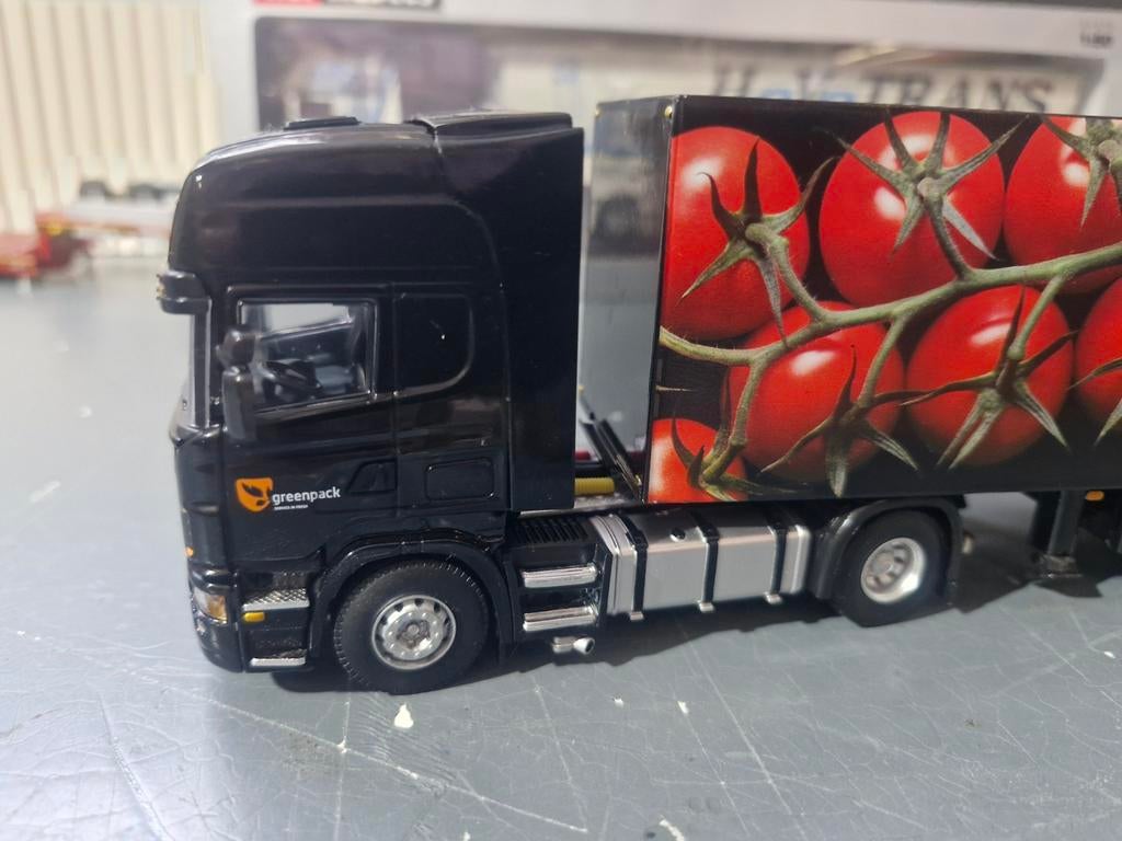 Scania topline met kastentrailer wsi greenpack, Hobby en Vrije tijd, Modelauto's | 1:50, Ophalen of Verzenden, Zo goed als nieuw