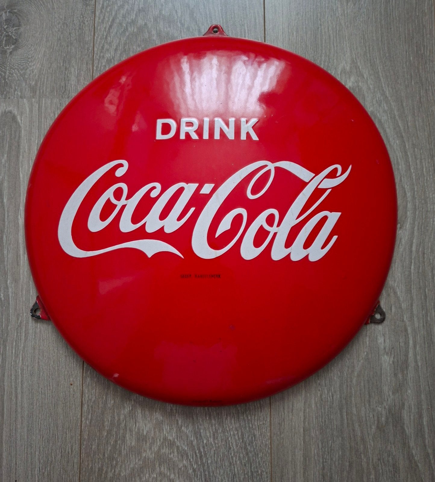 Jaren 50 Coca-Cola emaille bord "Langcat" Bussum, Verzamelen, Ophalen of Verzenden, Gebruikt, Reclamebord
