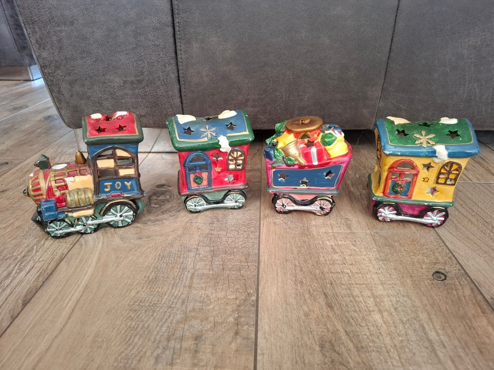 Vintage keramische kersttrein / theelichthouders (4-delig)"., Diversen, Ophalen, Gebruikt