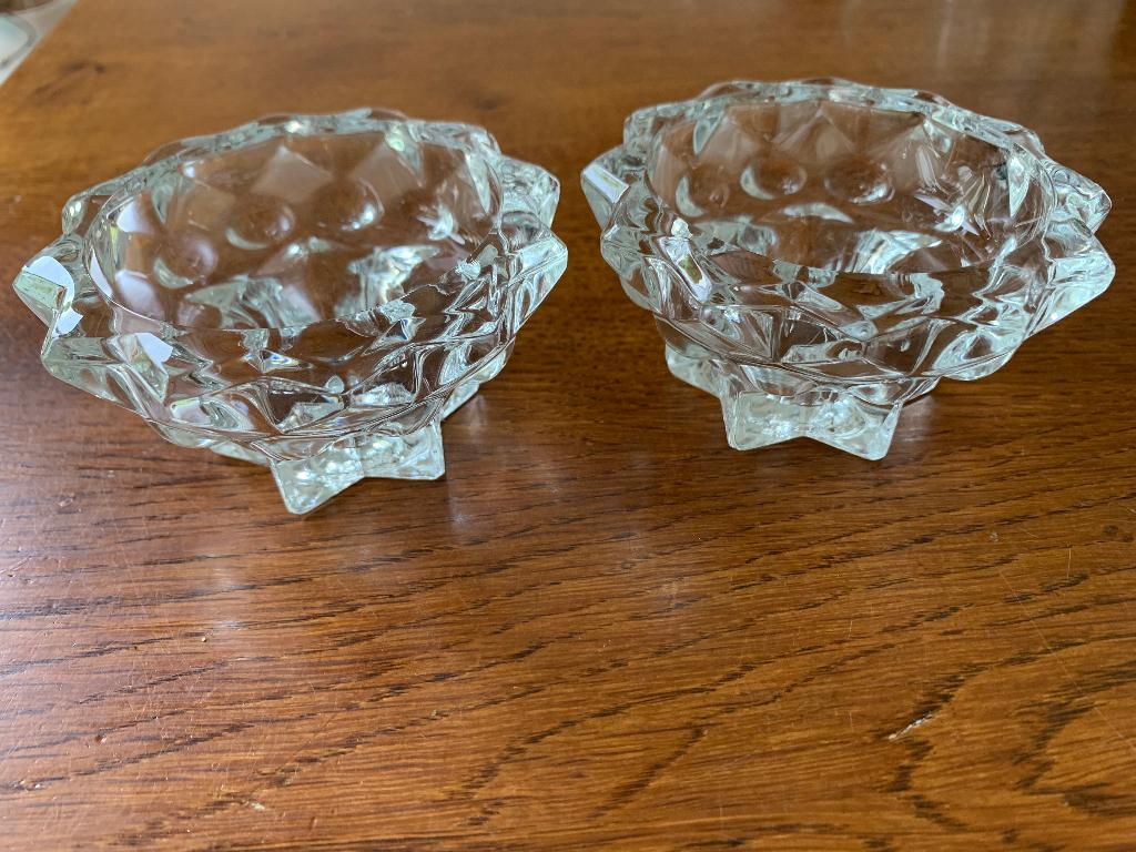 2 Kristal/Glas 'Waxinelichthouders/Kandelaars' Jaren 60/70, Ophalen of Verzenden, Huis en Inrichting