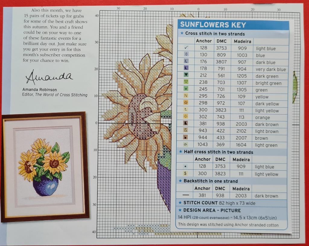 Zonnebloemen in vaas borduurpatroon, Ophalen, Nieuw, Handborduren, Patroon