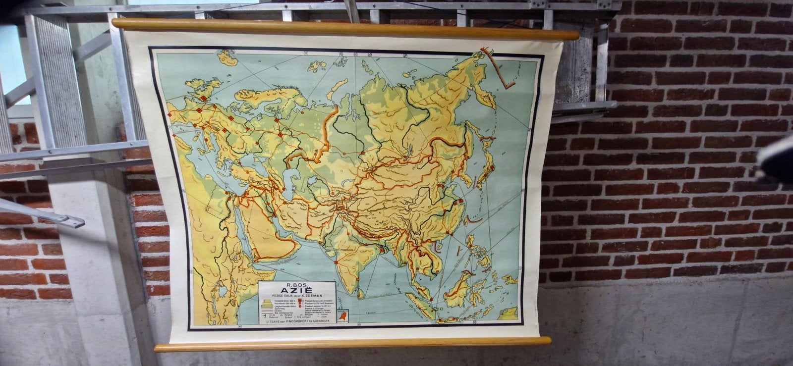 Oude schoolkaart van Azië, Antiek en Kunst, Ophalen, Aardrijkskunde