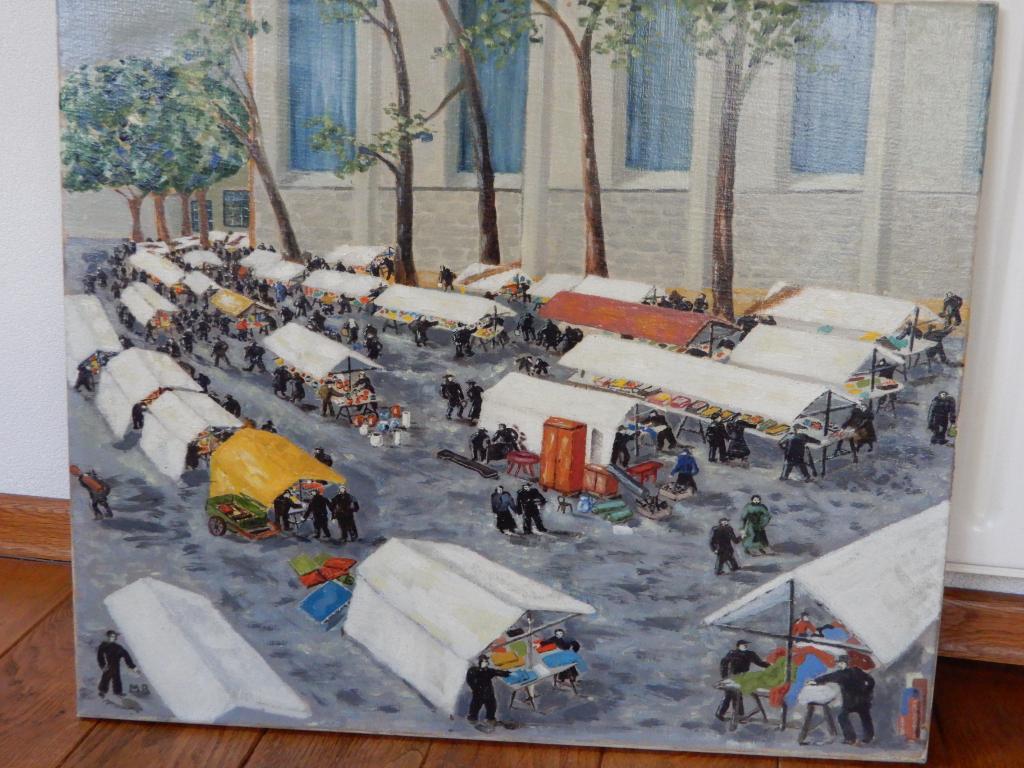 schilderij op doek, markttaferelen, gesigneerd, Ophalen of Verzenden