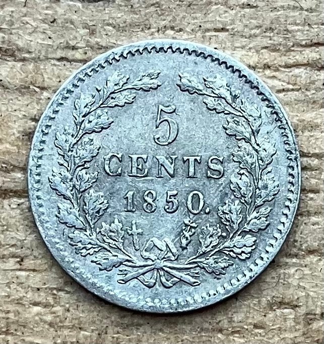 mooie 5 cent 1850 Willem III, Ophalen, Koning Willem III, Zilver, Losse munt