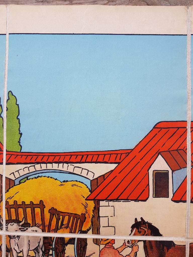 De boerderij oude schoolplaat uit Frankrijk litho op canvas., Antiek en Kunst, Origineel, Ophalen of Verzenden, Dieren en Natuur