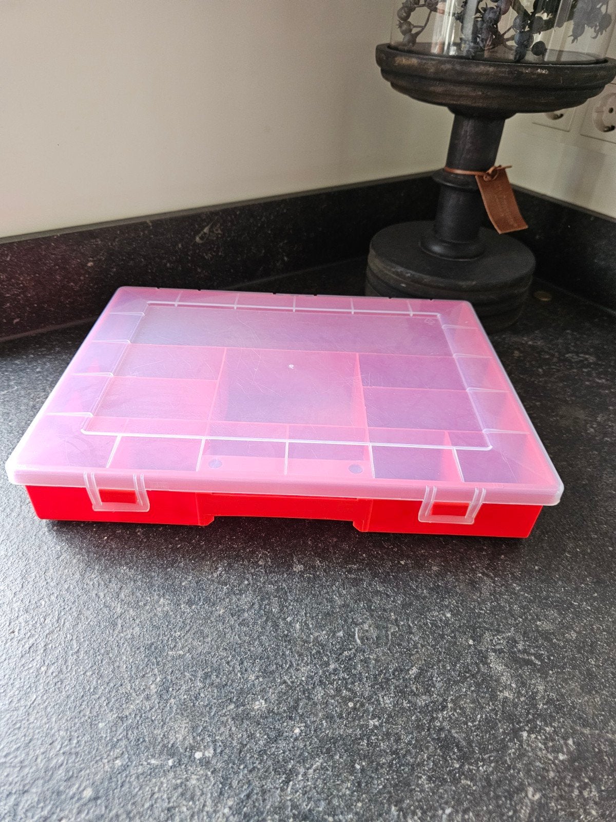 Opbergdoos met vakjes - Rood/Transparant, Ophalen, Zo goed als nieuw