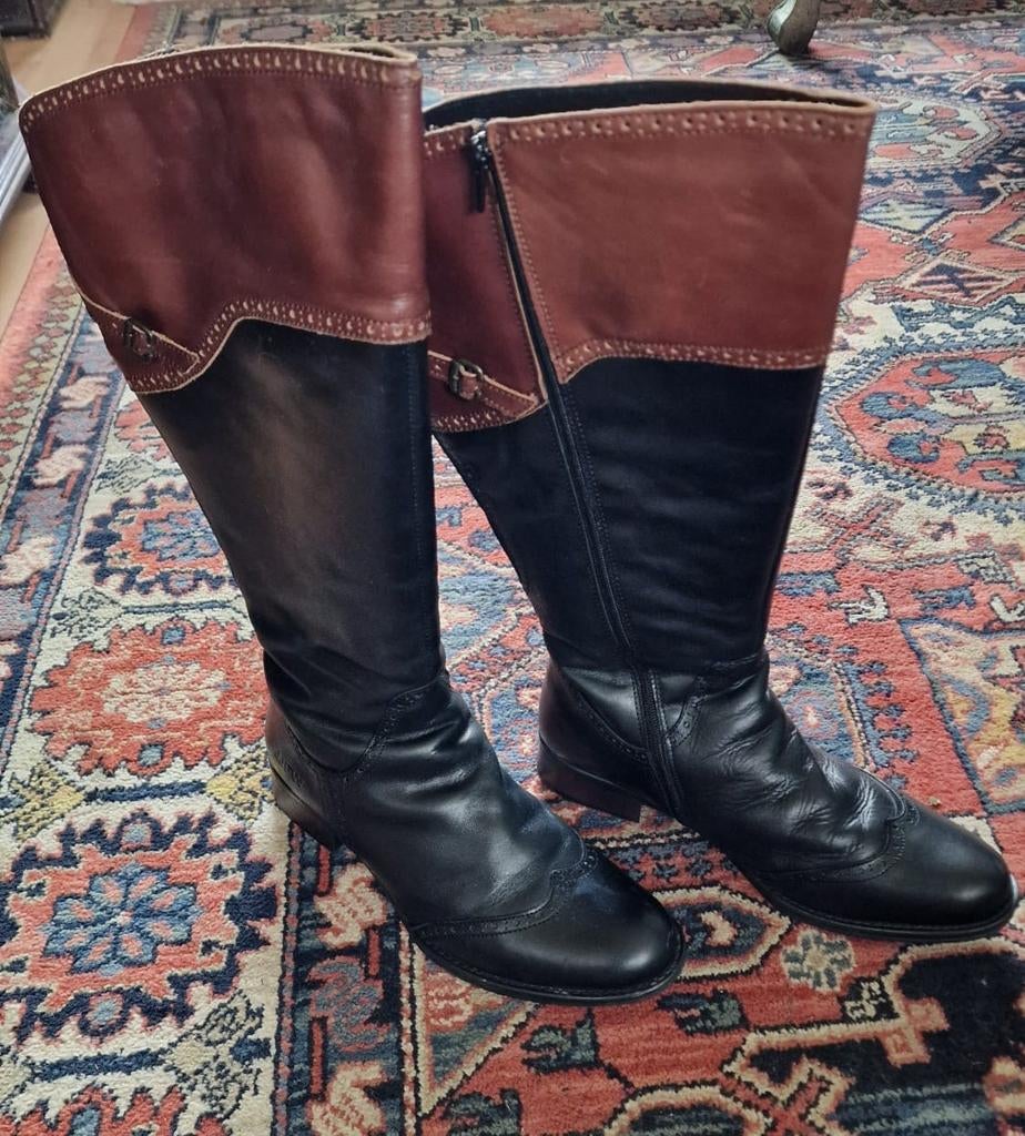 JJFW Leren Laarzen Zwart/Bruin, Wijde XXL Schacht, Maat 42, Hoge laarzen, JJFW, Zwart, Ophalen of Verzenden