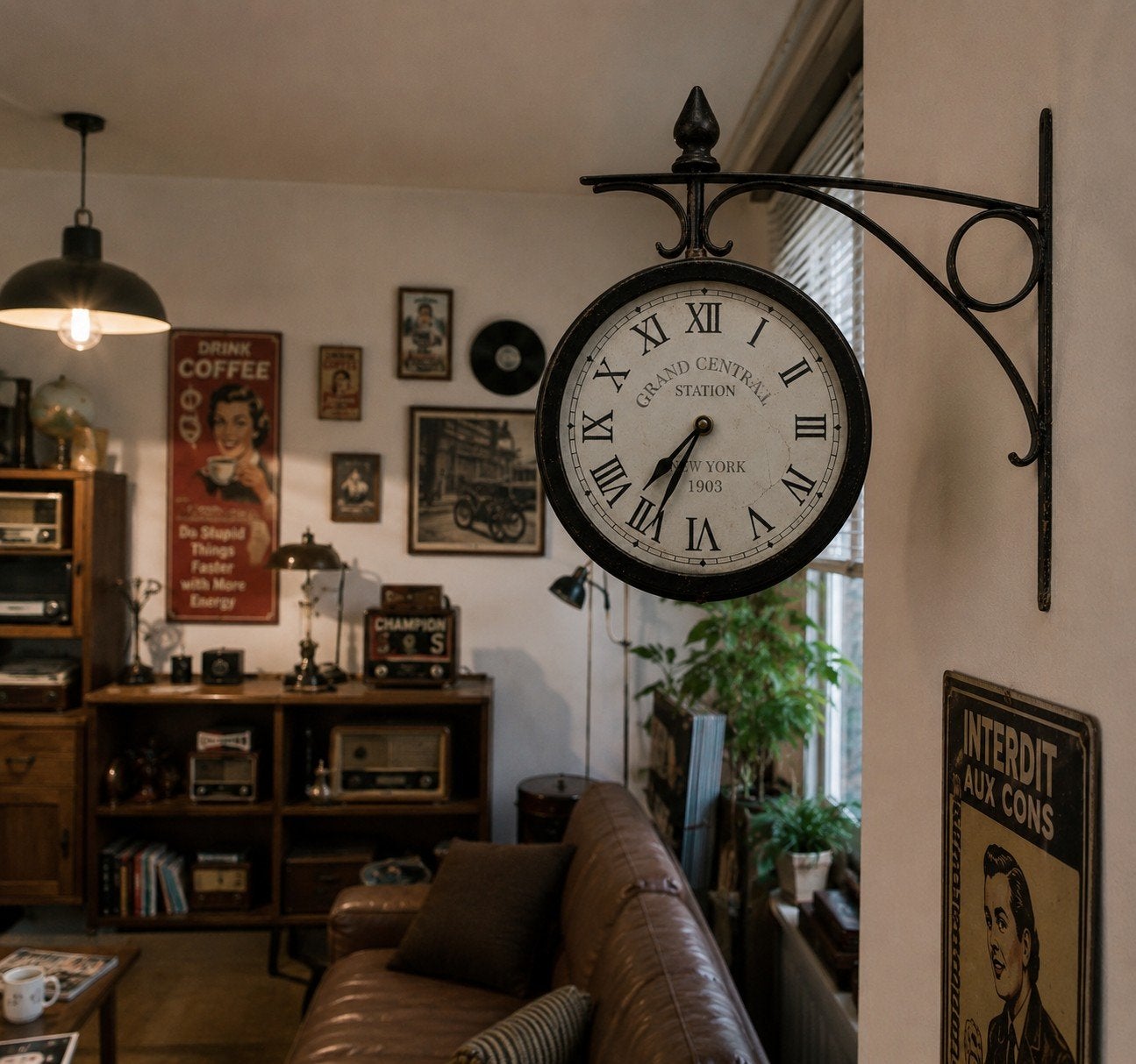 Retro Wandklok 'Grand Central Station' - Dubbelzijdig, Wandklok, Analoog, Nieuw, Ophalen of Verzenden