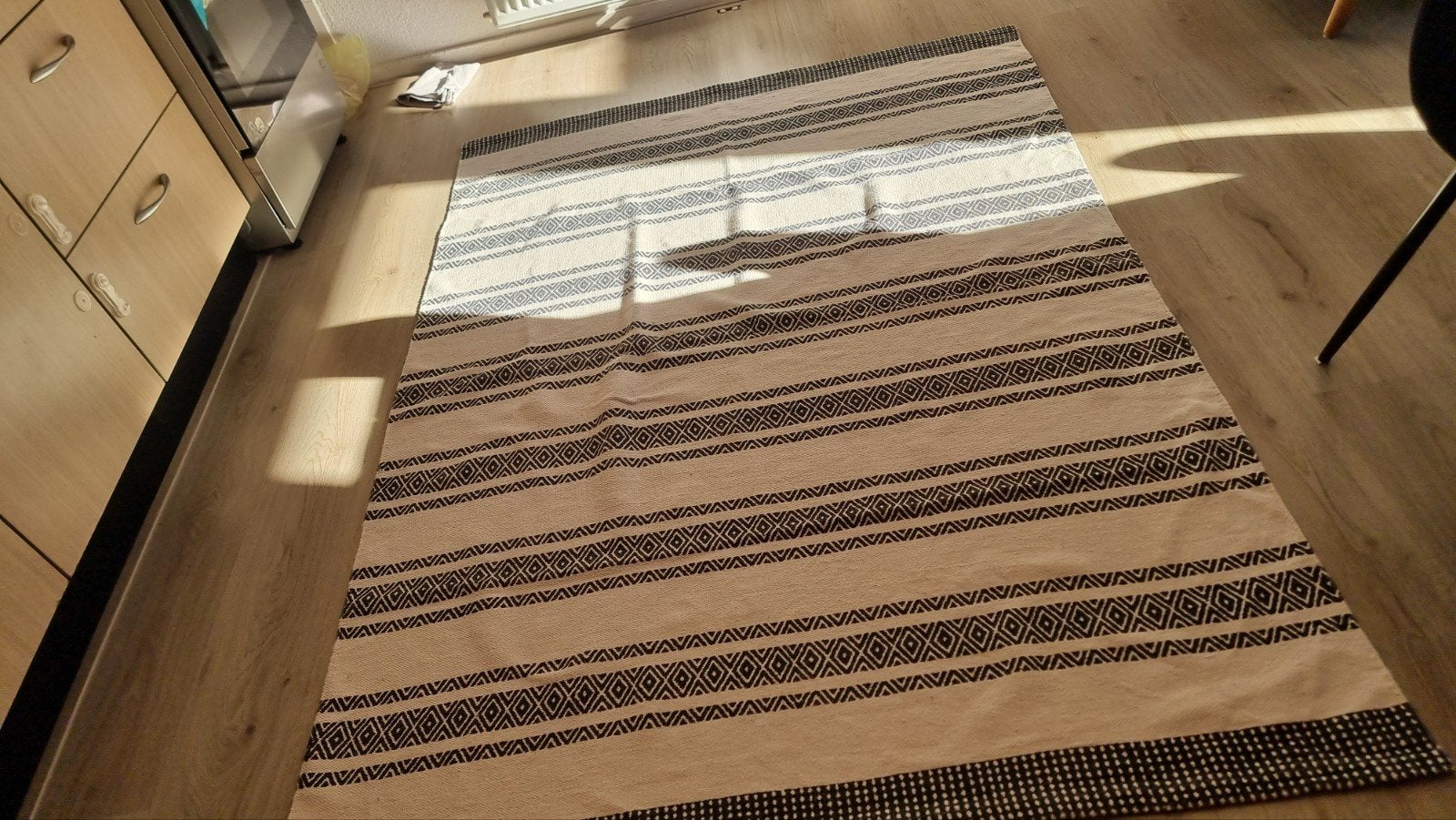 Vloerkleed met zwart-wit patroon 100% katoen, Gebruikt, 100 tot 150 cm, Modern, Scandinavisch, Ophalen of Verzenden