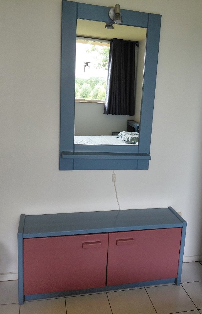 Lage kast (kaptafel) met spiegel en verlichting, Ophalen, Gebruikt, 100 tot 125 cm, Minder dan 100 cm