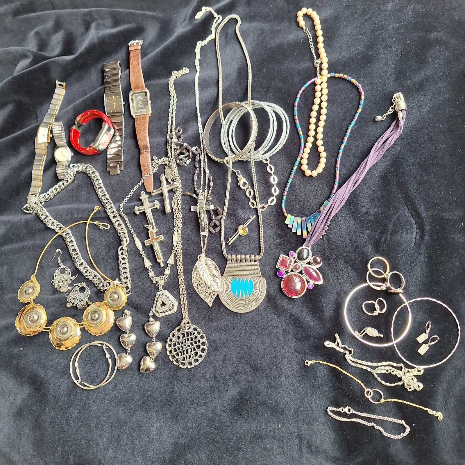 Lot sieraden horloges armbanden + zilver, Ophalen, Zo goed als nieuw, Zilver, Overige typen