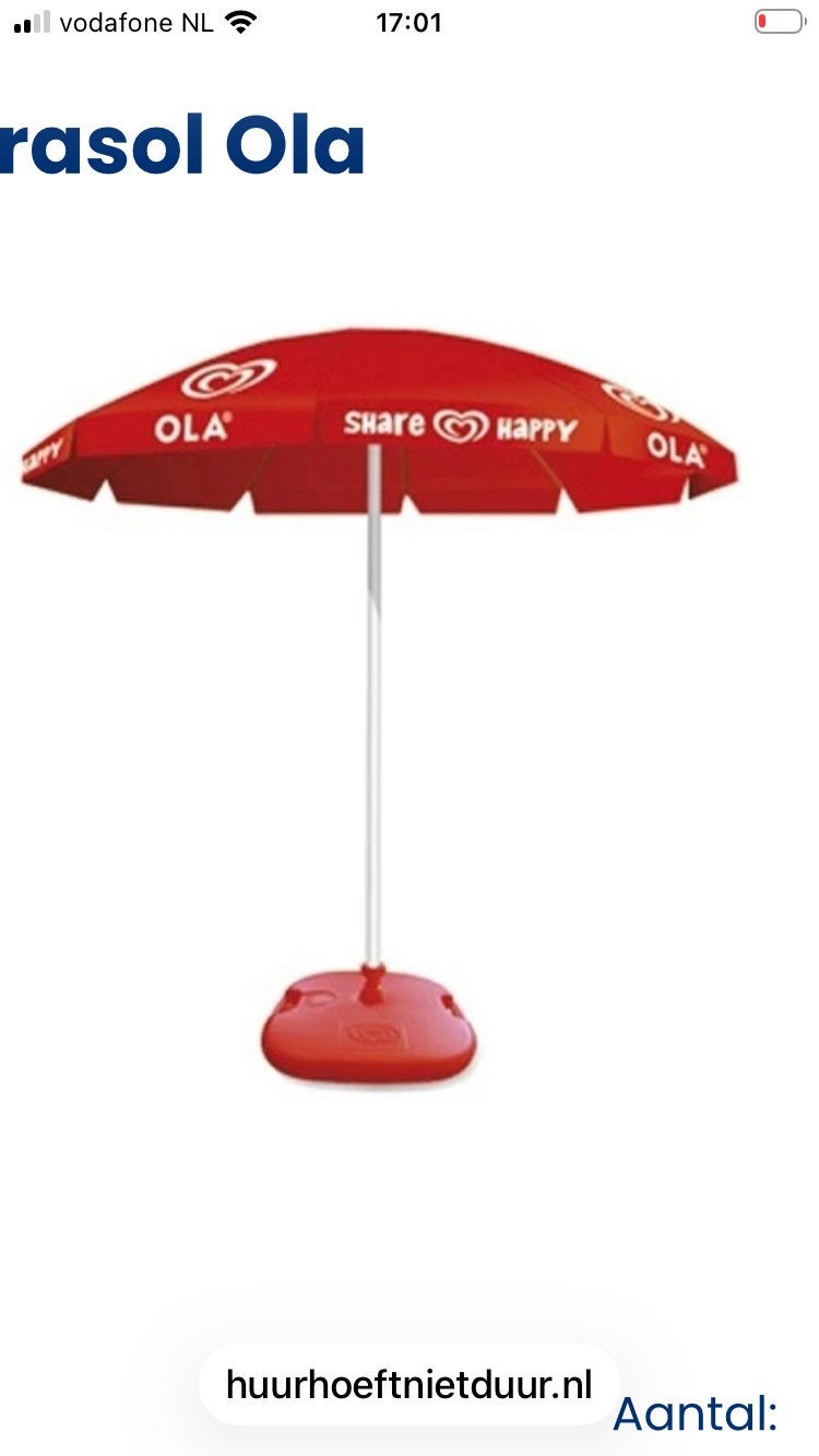 Nieuw Ola ijs parasol plus voet gratis bijpassende afvalbak, Tuin en Terras, Ophalen, Nieuw, Parasolvoet