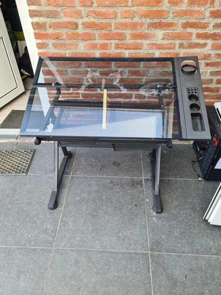 Tekentafel / Bureau met glazen blad, Ophalen of Verzenden, Gebruikt, Minder dan 130 cm
