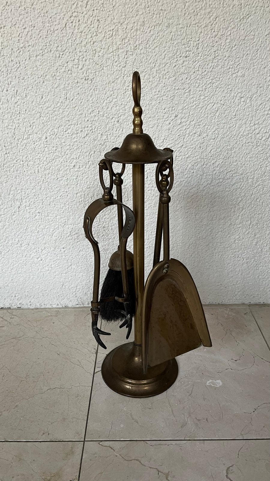 Antiek Messing Haardstel met 4 Delen, Ophalen of Verzenden