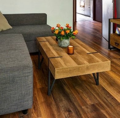 Industrial Coffee Table – Wood and Black Metal, Ophalen, Zo goed als nieuw