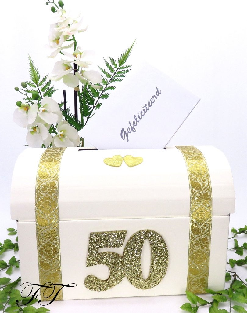 Prachtige 50ste gouden jubileum enveloppendoos., Ophalen of Verzenden, Nieuw, Feestartikel, Geboorte of Huwelijk