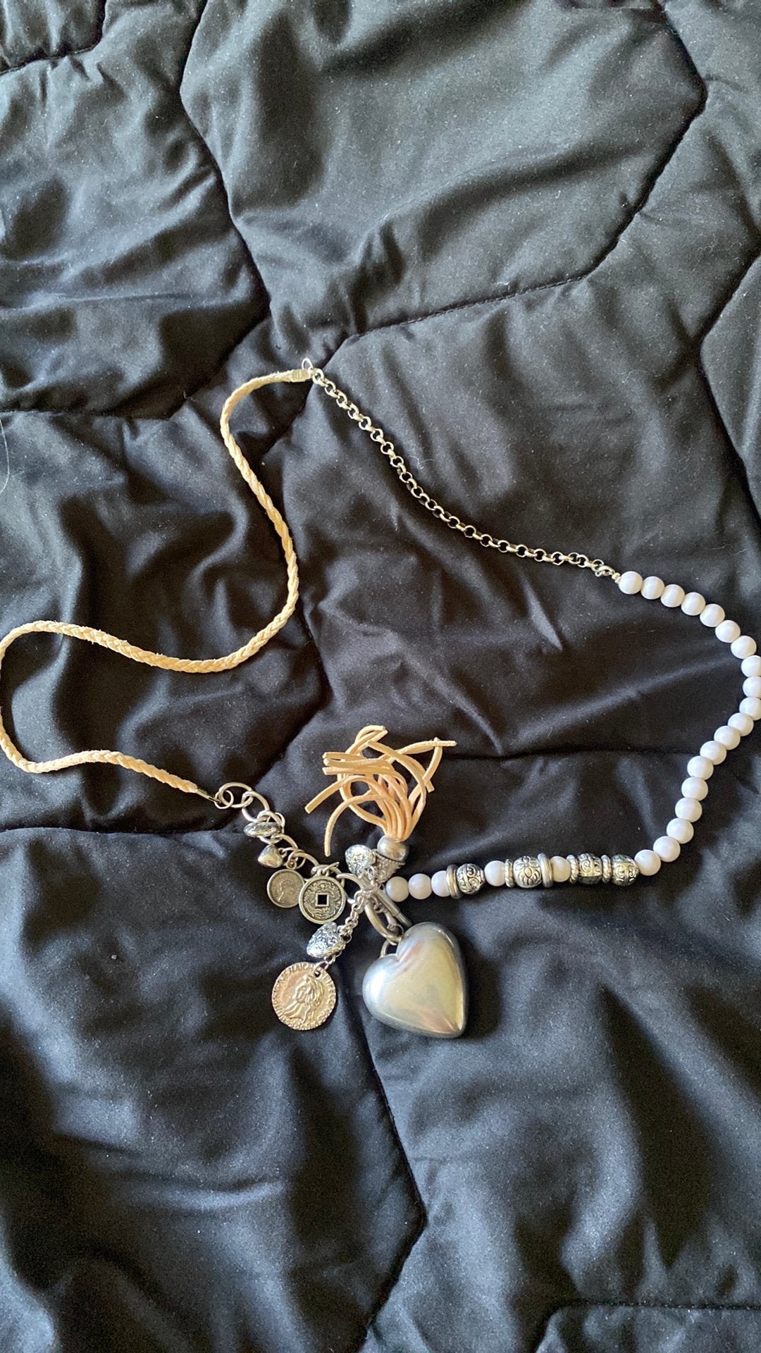Ketting met meerdere bedeltjes, Ophalen of Verzenden, Zilver, Zilver, Gebruikt