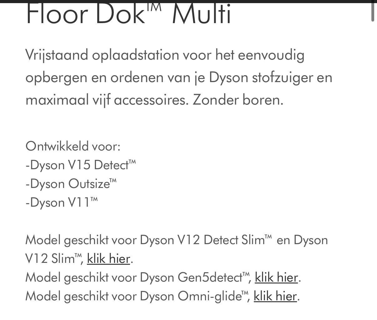 Dyson Floor Dok Multi - Vrijstaand oplaadstation, Overige typen, Nieuw, Dyson, Reservoir