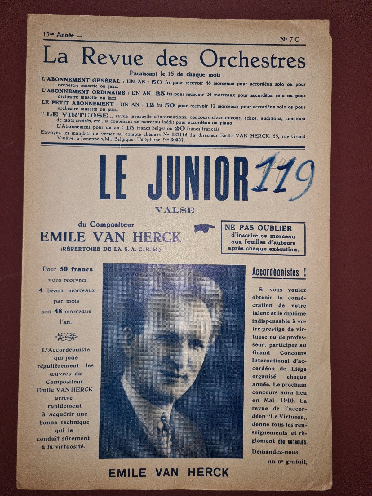 Le Junior 119 - Valse voor Piano of Accordeon, Gebruikt, Klassiek, Piano, Ophalen of Verzenden