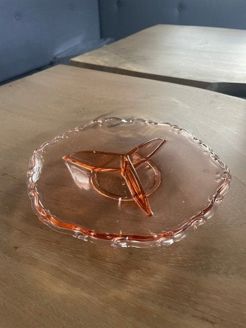 Vintage roze persglas 3-vaks schaal, Ophalen of Verzenden