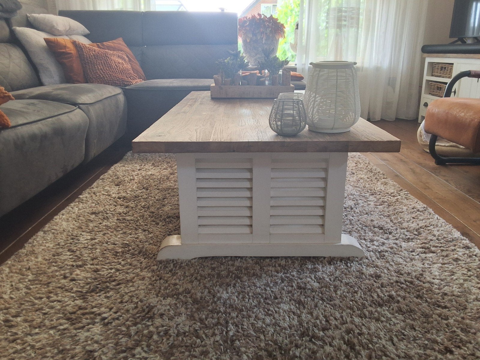 Prachtige landelijke salontafel met massief blad, Huis en Inrichting, Tafels | Salontafels, Ophalen, 100 tot 150 cm, 50 tot 100 cm
