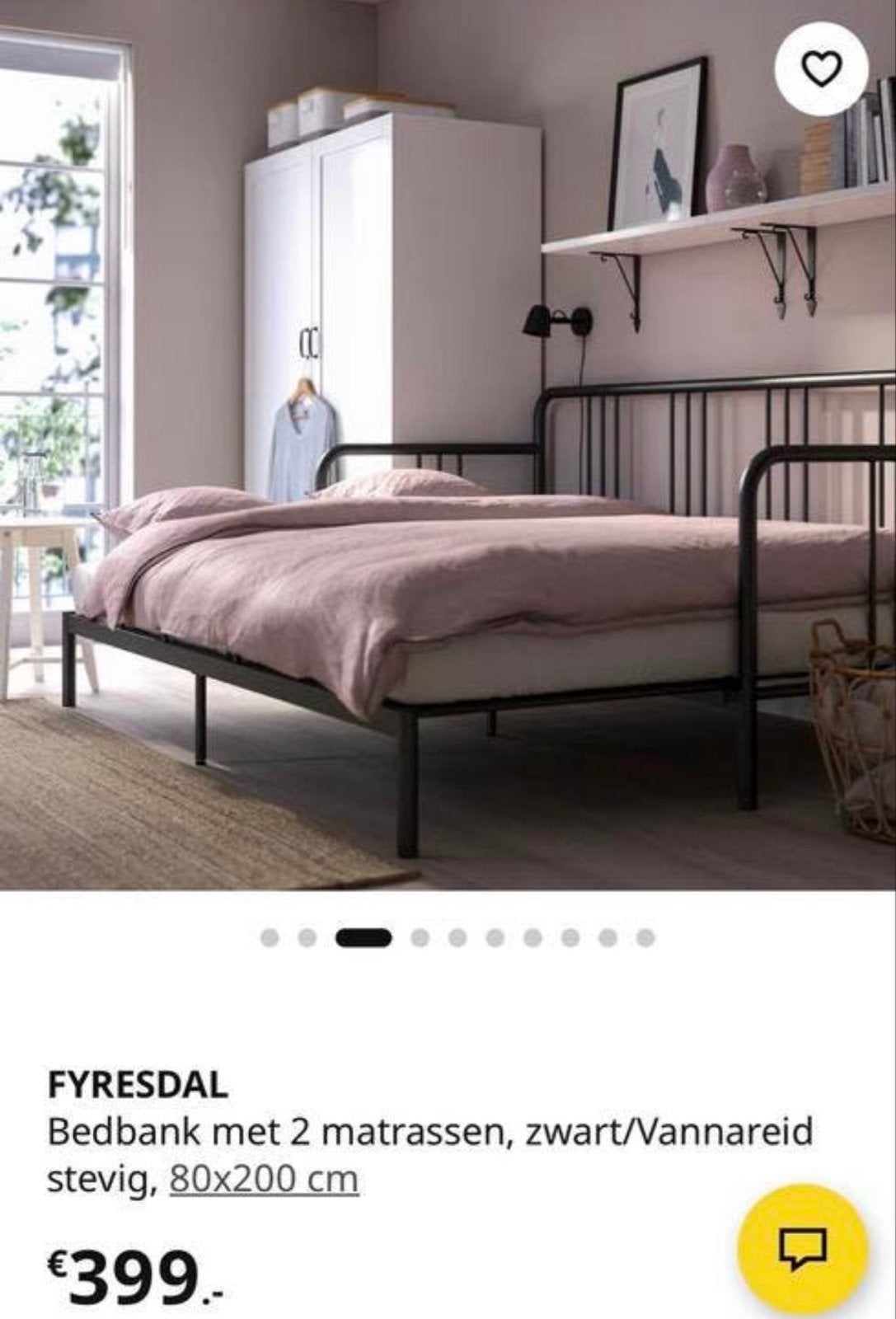 IKEA FYRESDAL Bedbank met 2 matrassen, zwart, 80x200 cm, Ophalen, Eenpersoons, Zwart, Zo goed als nieuw