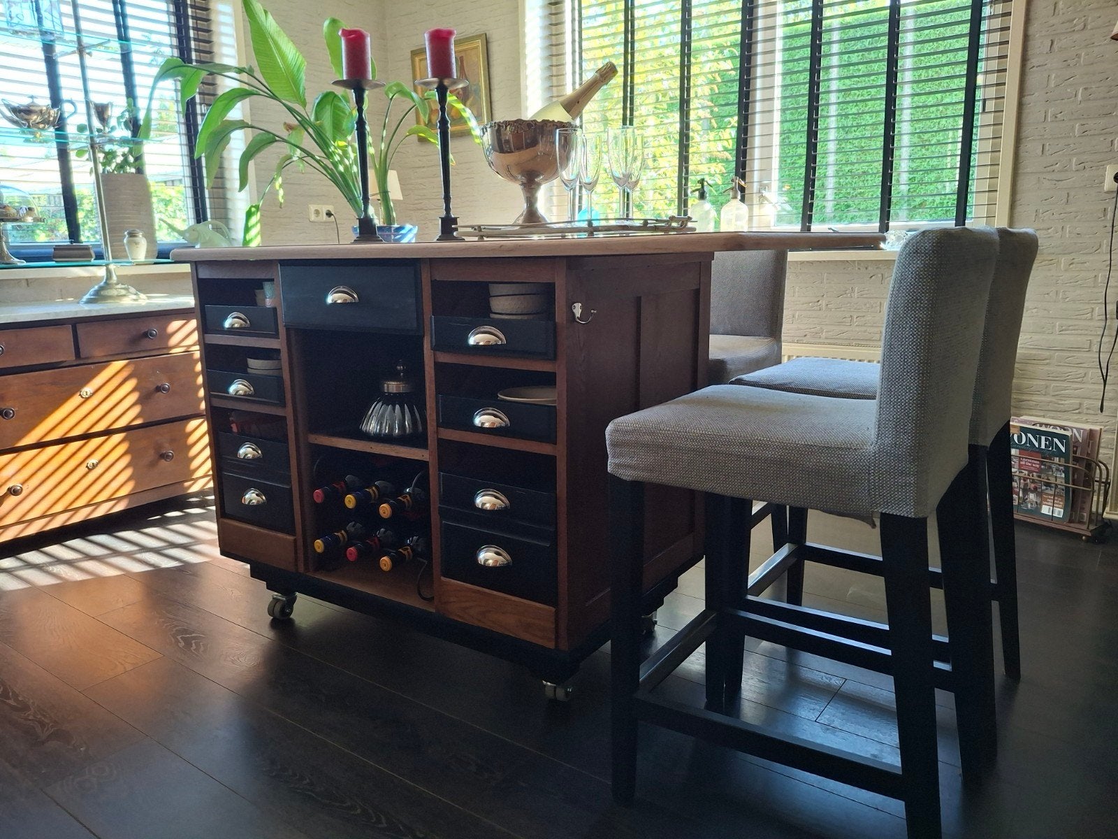 Mass houten Keukeneiland met eetbar - Roomdivider - Toonbank, Ophalen
