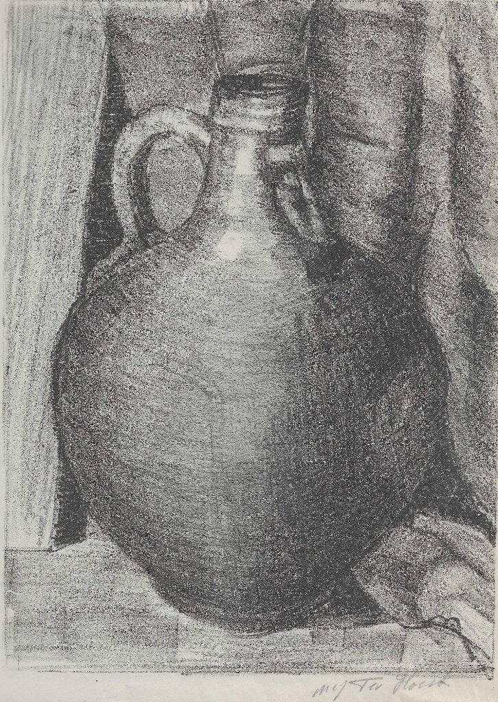 M.J.C. ter Horst - Litho, stilleven met aardewerk Kruik