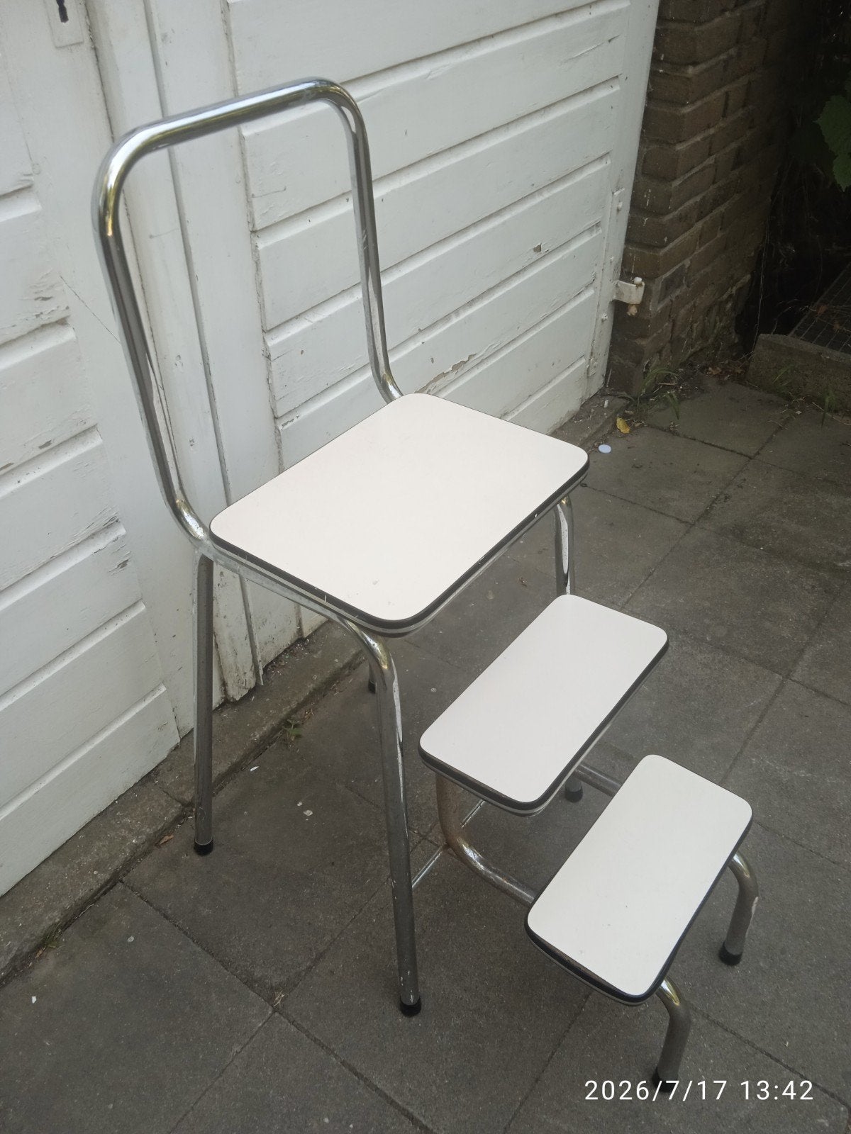 Formica jaren 60 keuken krukje stoel  trap Brabantia?, Huis en Inrichting, Ophalen, In hoogte verstelbaar, Zo goed als nieuw, IJzer