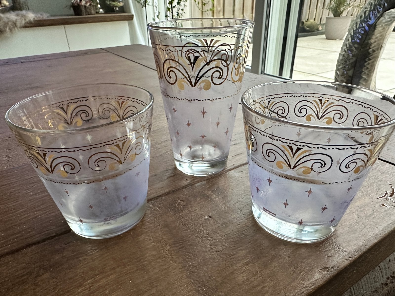 Vintage Cerve glazen met goudkleurig patroon en sterren, Ophalen of Verzenden