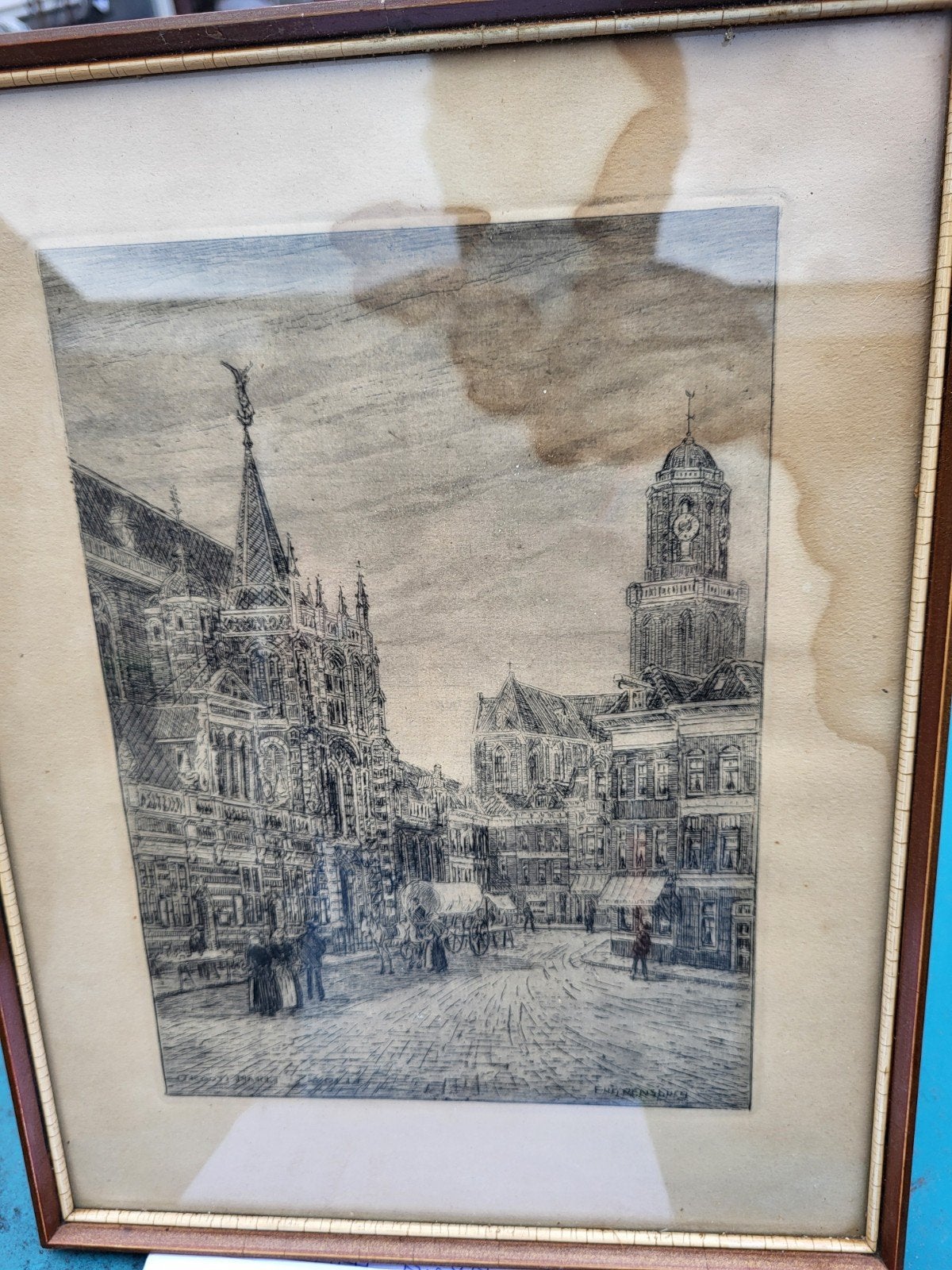 Ets van de Grote Markt in Zwolle - Gesigneerd, Antiek en Kunst, Ets, Stadsgezicht, Ophalen of Verzenden, Gesigneerd