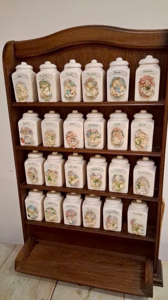 24  kruidenpotjes van Goldina Art Collection (1990) + kast, Antiek en Kunst, Ophalen of Verzenden