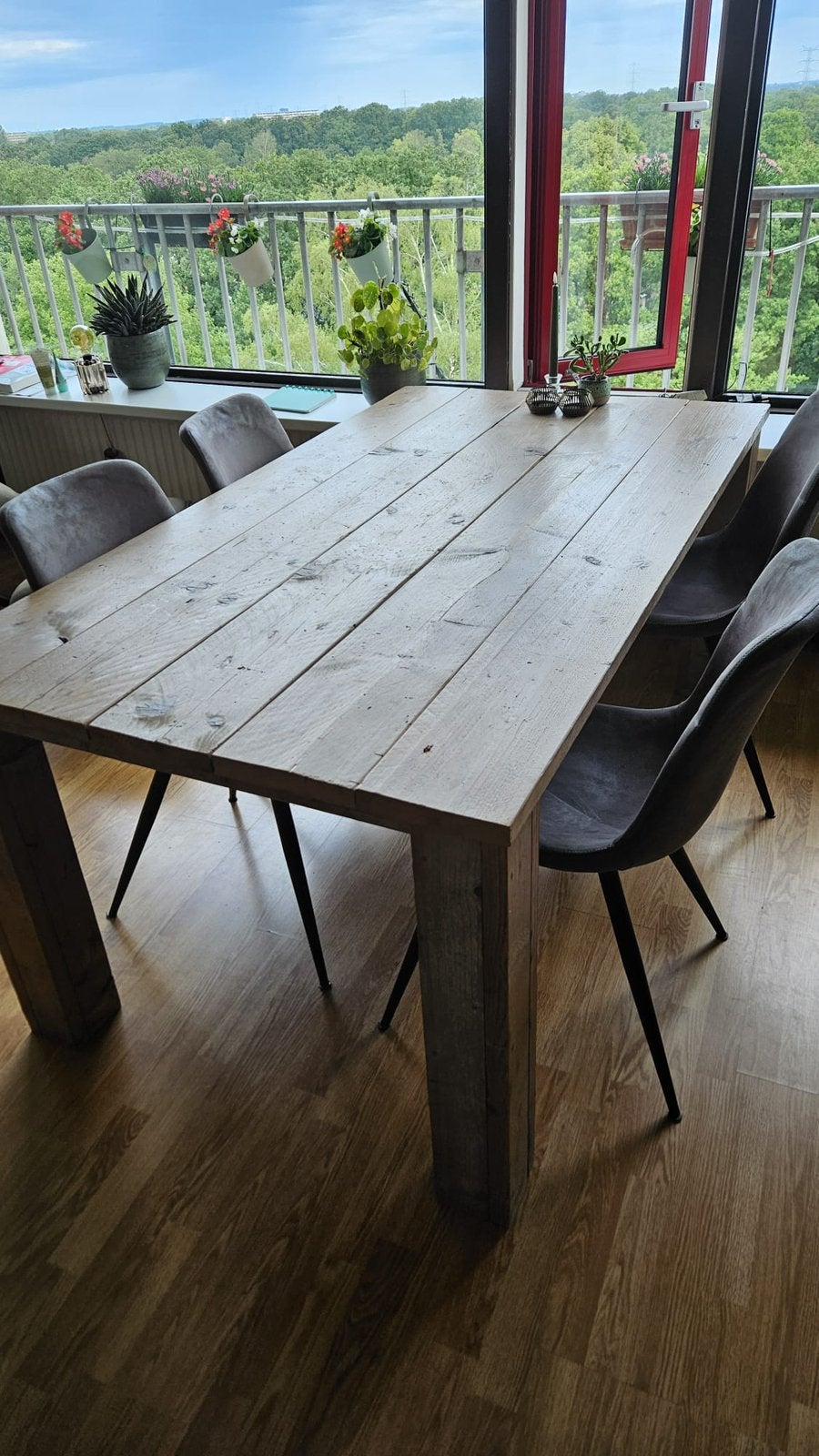 Steigerhouten tafel, Ophalen, Gebruikt, 50 tot 100 cm, 150 tot 200 cm