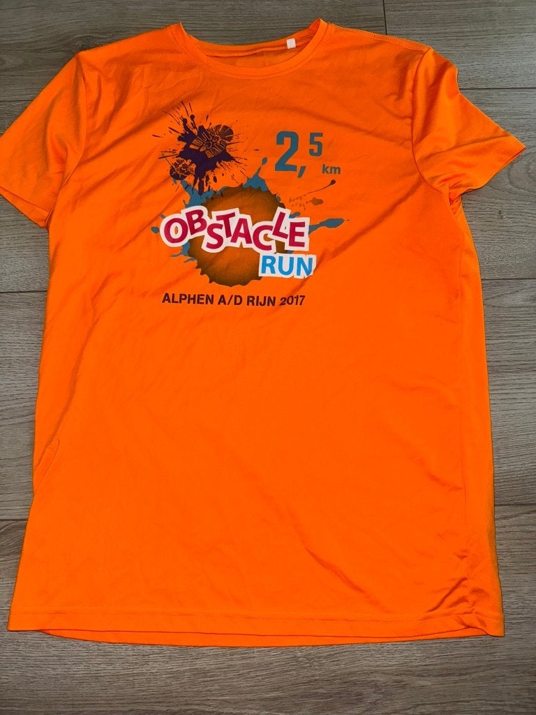 Obstacle run tshirt shirt l sportshirt oranje sport, Maat 52/54 (L), Oranje, Ophalen of Verzenden, Zo goed als nieuw
