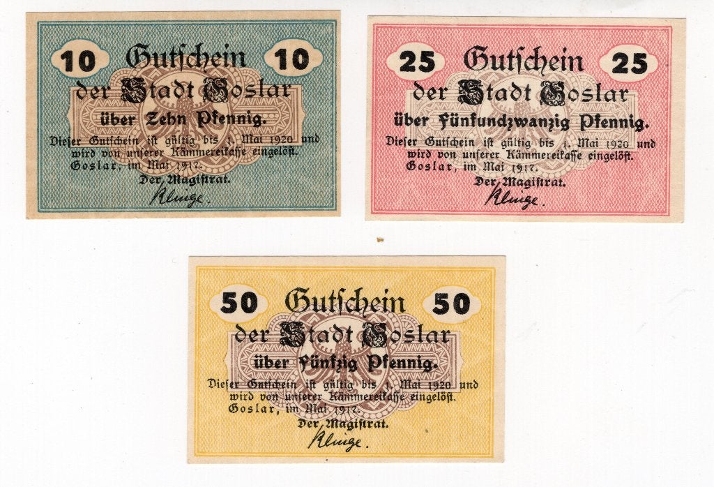 Duitsland noodgeld Goslar serie 10/25/50 Pf 1917 schaars, Verzenden, Duitsland