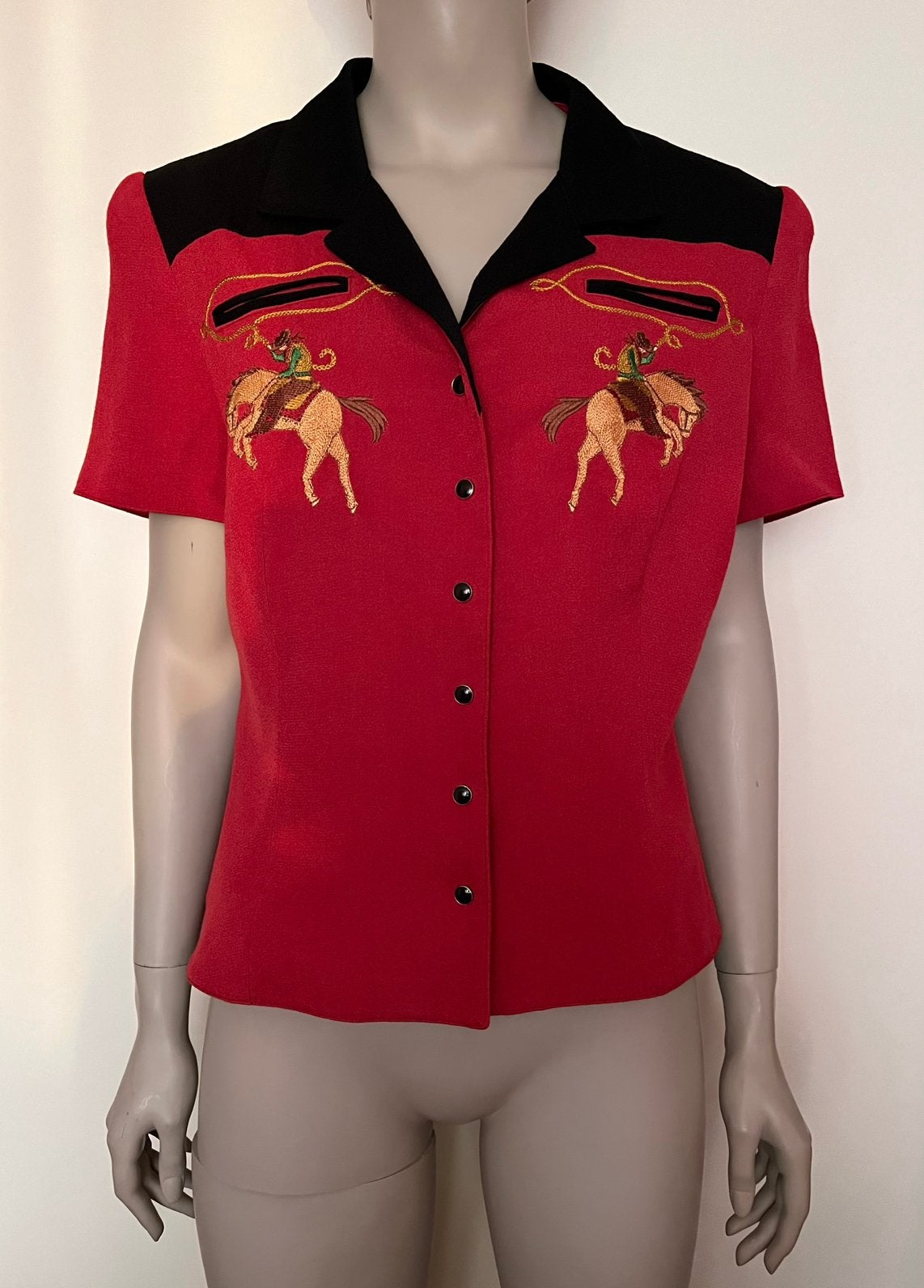 Vintage origineel Double D ranch western / cowboy blouse, Verzenden, Gedragen, Maat 38/40 (M), Rood