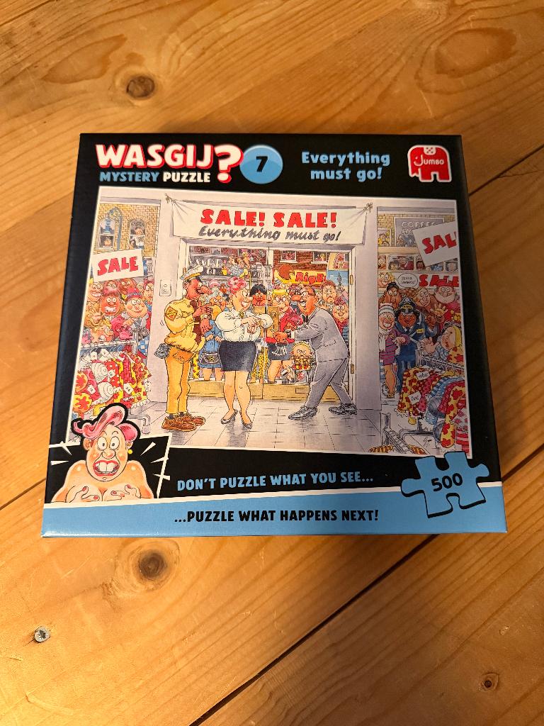 Wasgij Mystery puzzel 500 stukjes - Everything Must Go!, Ophalen of Verzenden, 500 t/m 1500 stukjes, Zo goed als nieuw, Legpuzzel
