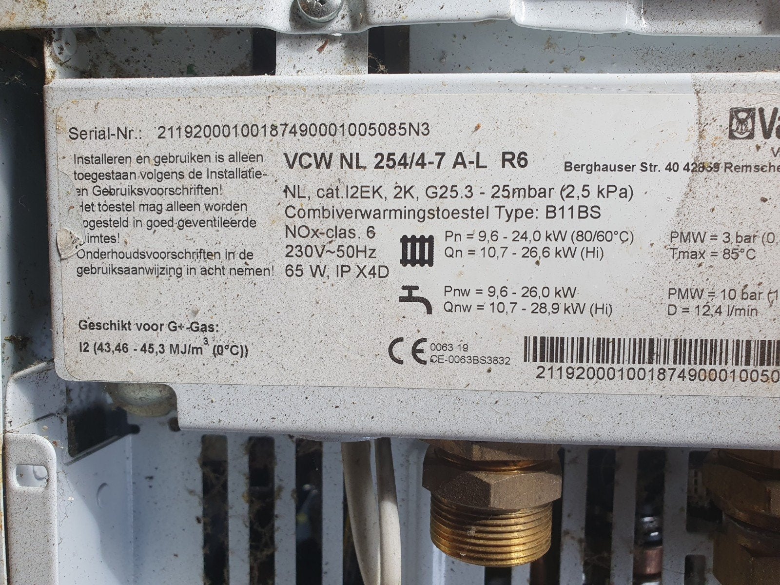 vaillant vcw 254/4-7 A-L R6, Doe-het-zelf en Verbouw, Ophalen, 30 tot 80 cm, Gebruikt, Cv-ketel of Combi-ketel