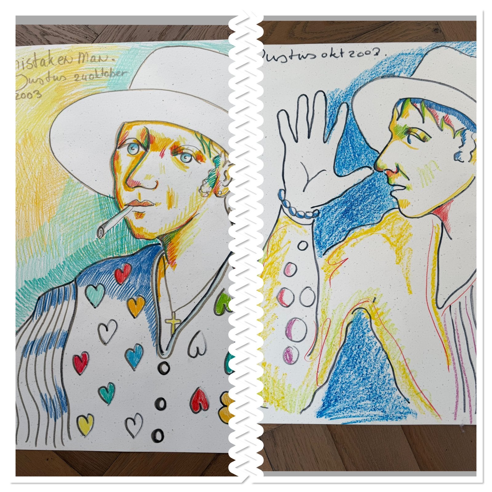 Justus Donker - samenhangend “Mistaken Man” & “Sleep Wut”, Ophalen of Verzenden, Papier/karton, Pastel, Portret