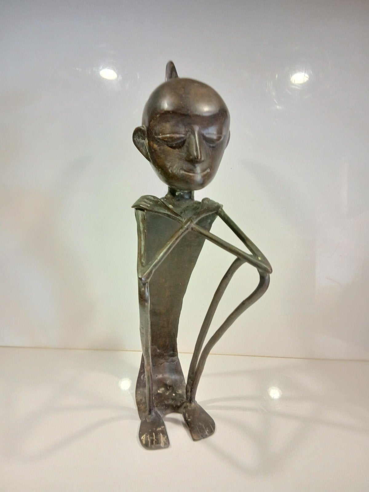 Vintage Afrikaanse Leti Man Brons Maluku Archipel, Afrika, 39 cm, Ophalen of Verzenden, Brons