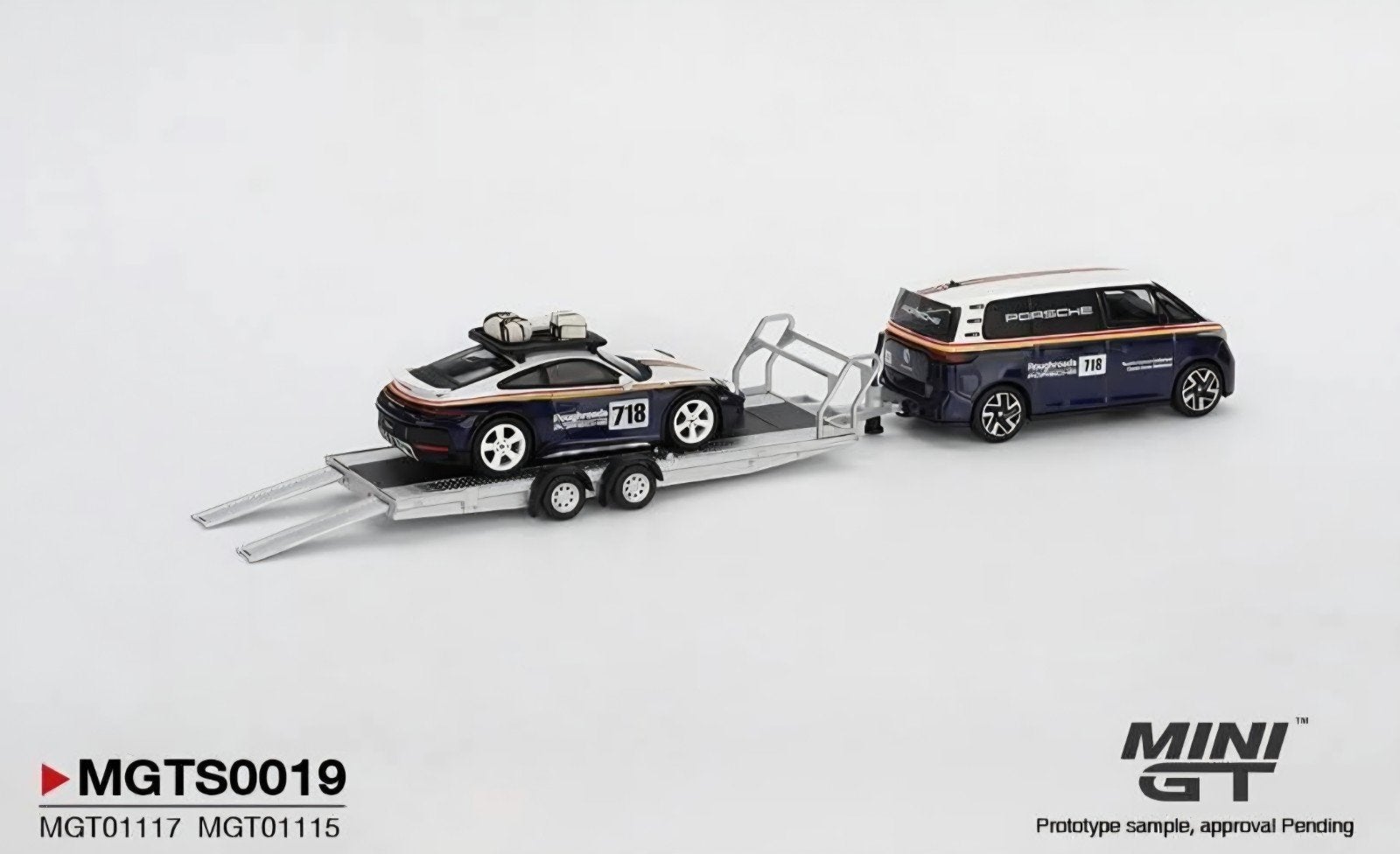 Mini Gt – 2025 Porsche 911 Dakar #718 with Volkswagen ID. Bu, Mymodelcar@outlook.com, Auto, Ophalen of Verzenden, Mini gt
