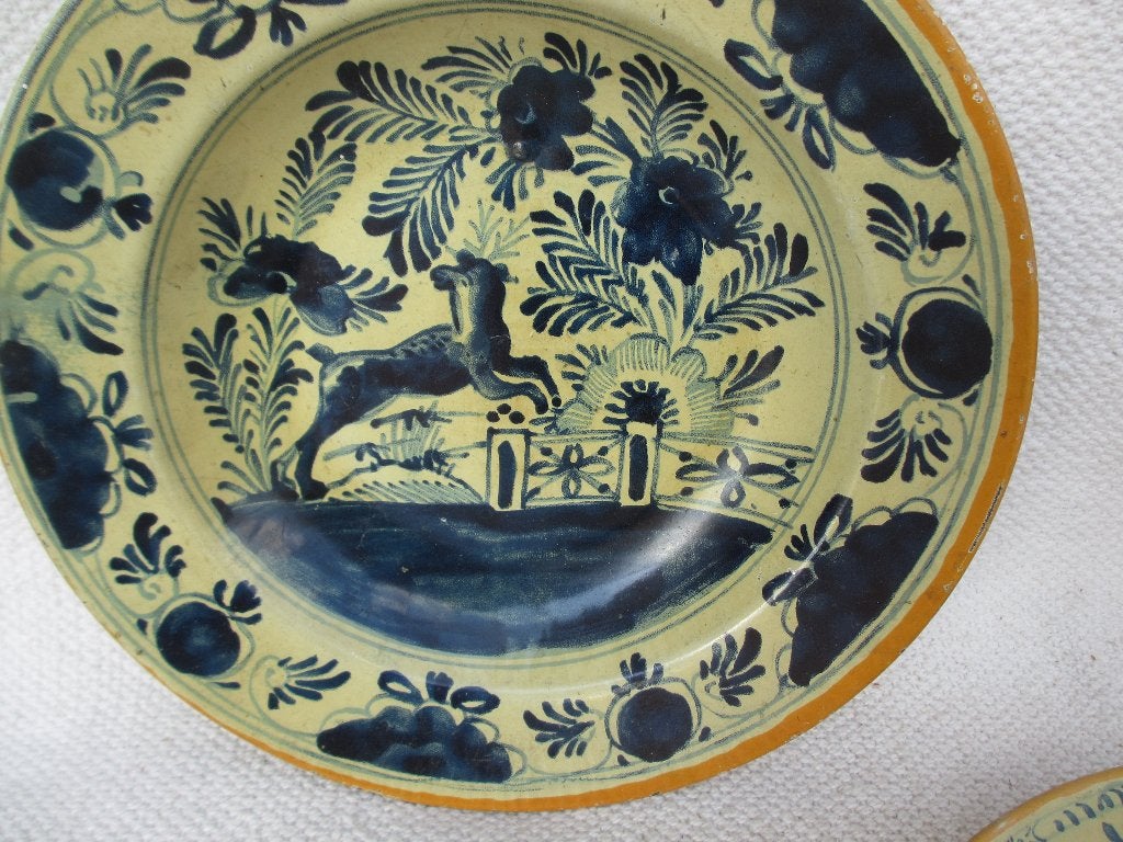 Drie Antiek blikken borden "armeluis" Delfstblauw jaren 30, Ophalen of Verzenden