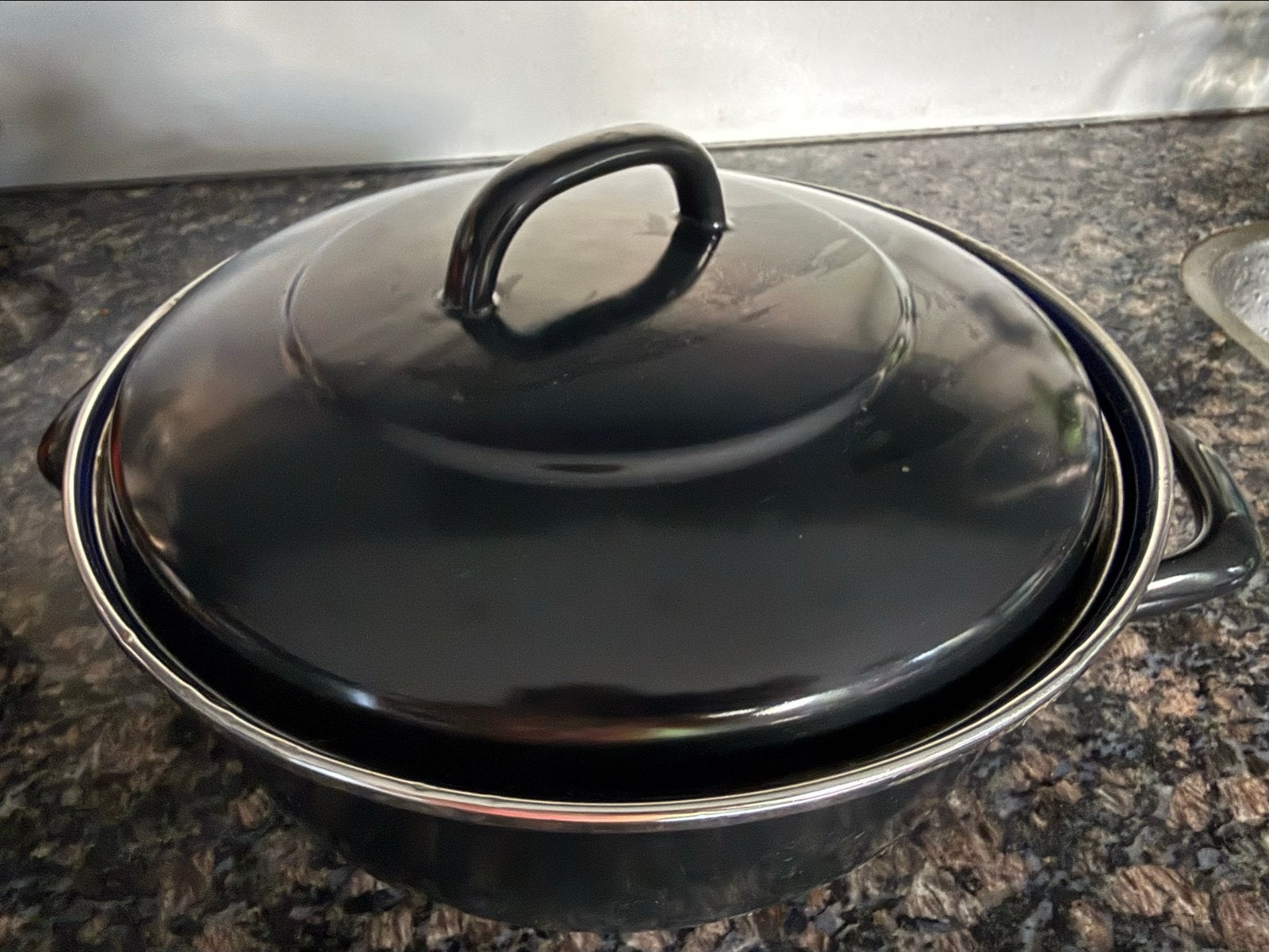 BK Braadpan - Zwart/Blauw Emaille - 28 cm, Gebruikt, Braadpan, BK, Ophalen of Verzenden
