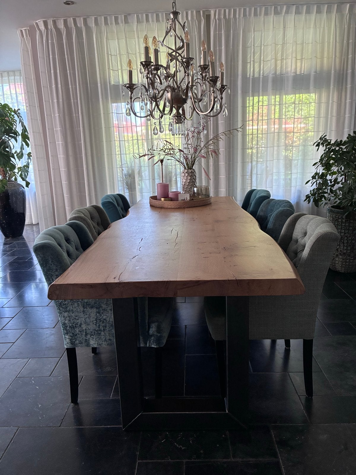 Robuuste houten eettafel (250x100 cm) met metalen poten, Ophalen, 100 tot 150 cm, 200 cm of meer, Zo goed als nieuw