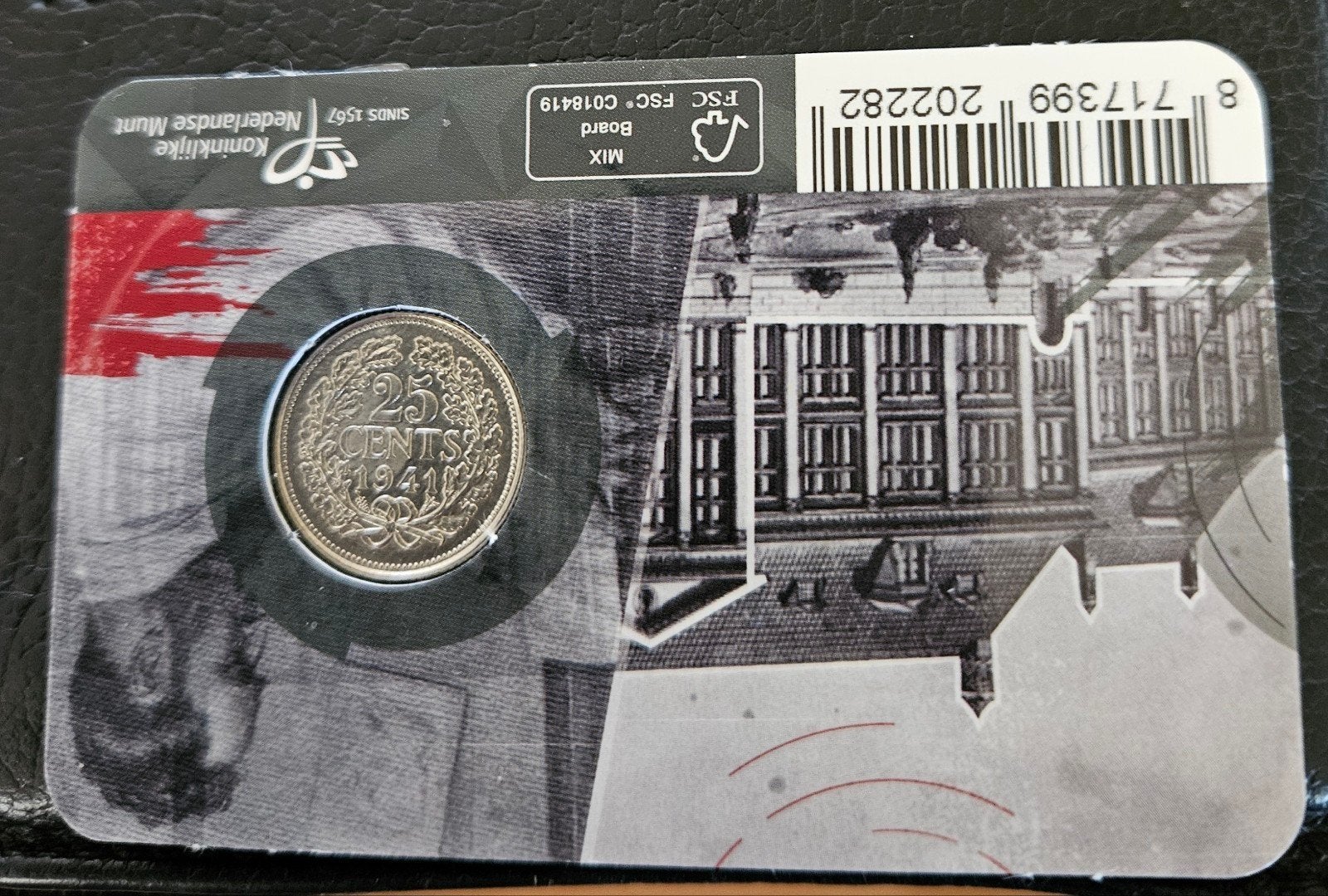 25 ct 1941 in coincard, Ophalen of Verzenden, Koningin Wilhelmina, 25 cent