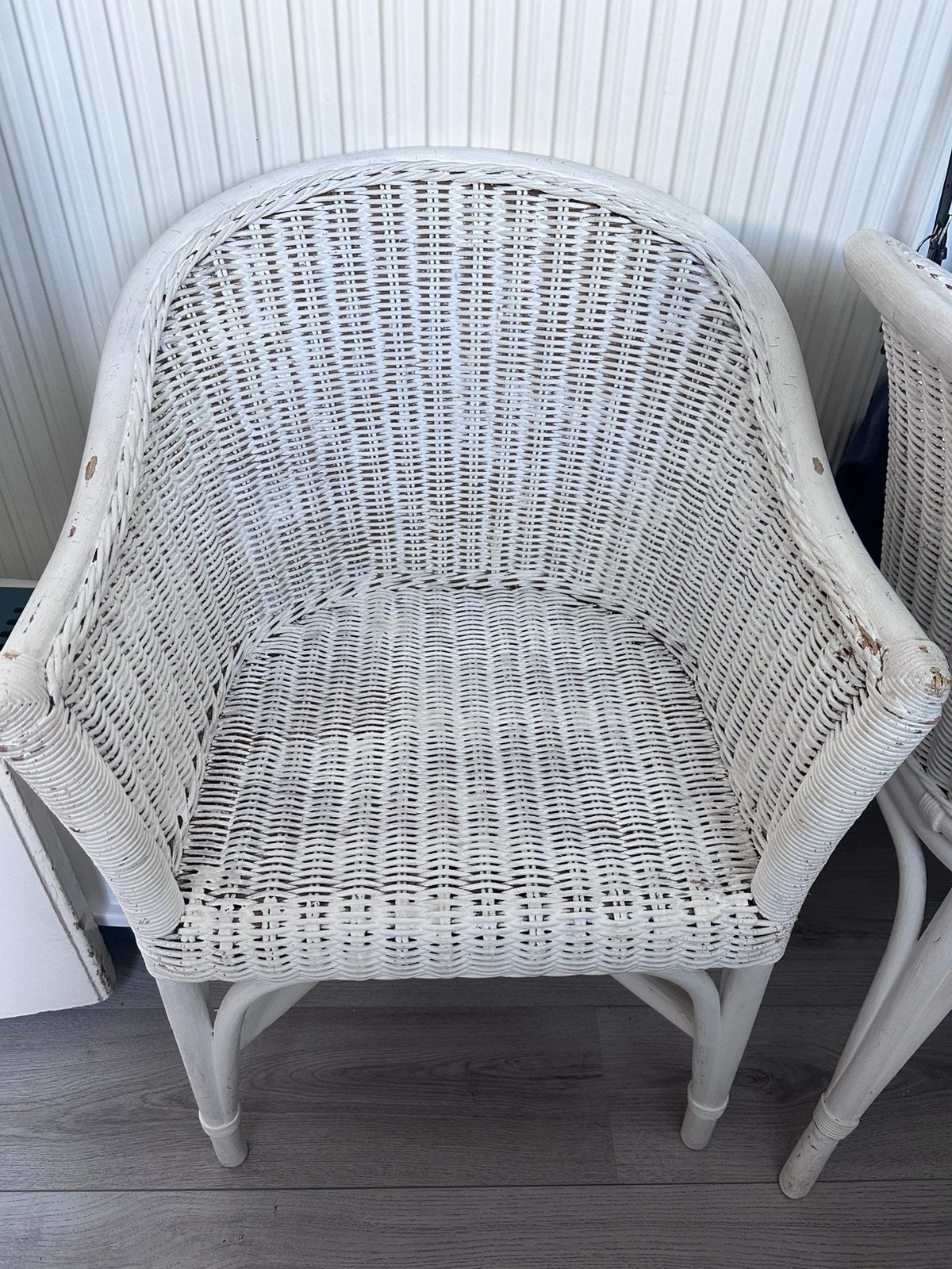 Rieten stoelen wit 4 stuks, Huis en Inrichting, Ophalen, Gebruikt, Wit, Vintage