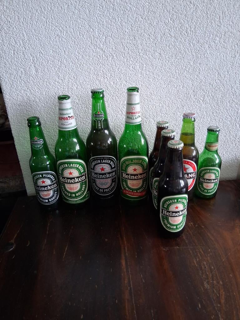 Heineken bierflesjes en krat - Diverse maten, Verzamelen, Biermerken, Ophalen of Verzenden, Gebruikt, Flesje(s), Heineken