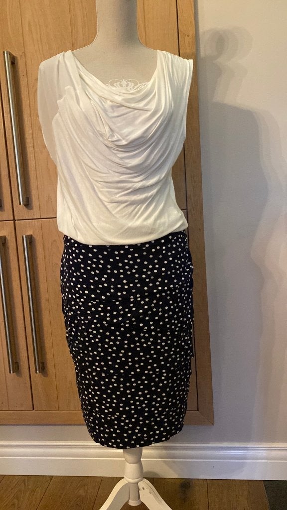Rok Polcadot Blauw-Wit Laagjes Maat L tricot LIV, Blauw, Maat 42/44 (L), Ophalen of Verzenden, Zo goed als nieuw