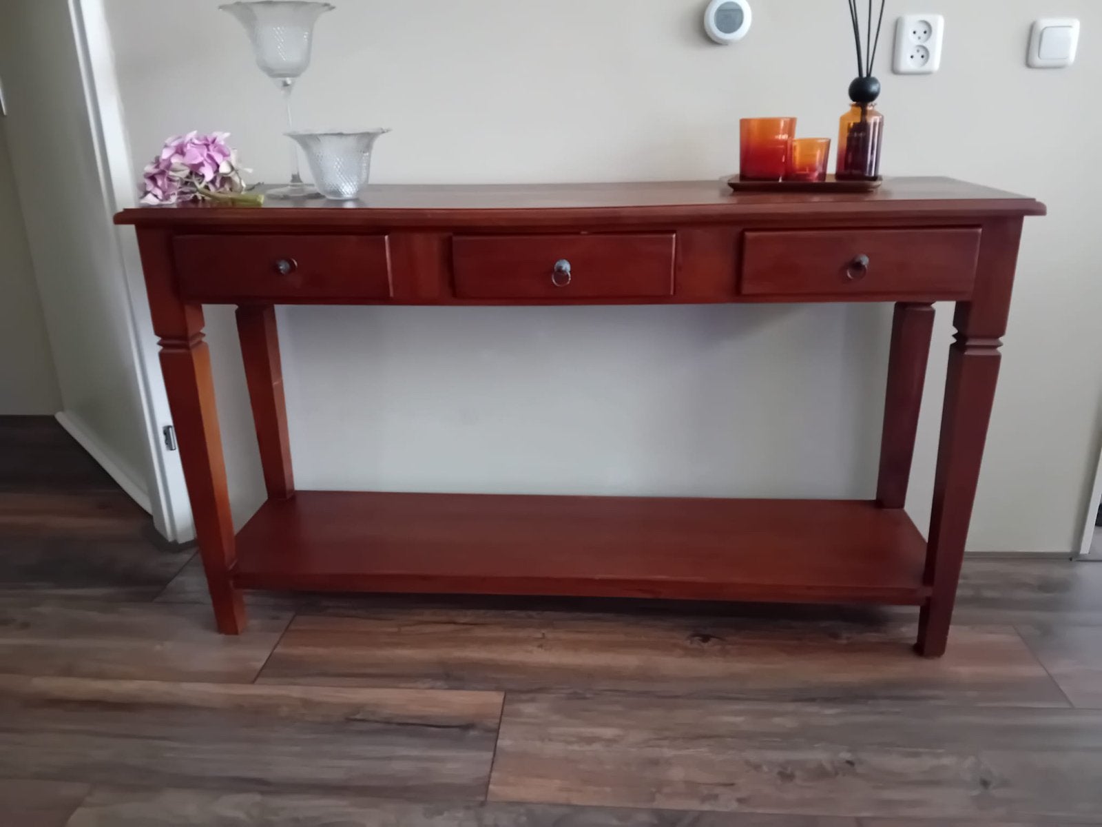 Mooie teakhouten sidetable met lades en plank, Ophalen, 100 tot 150 cm, Teakhout, Zo goed als nieuw