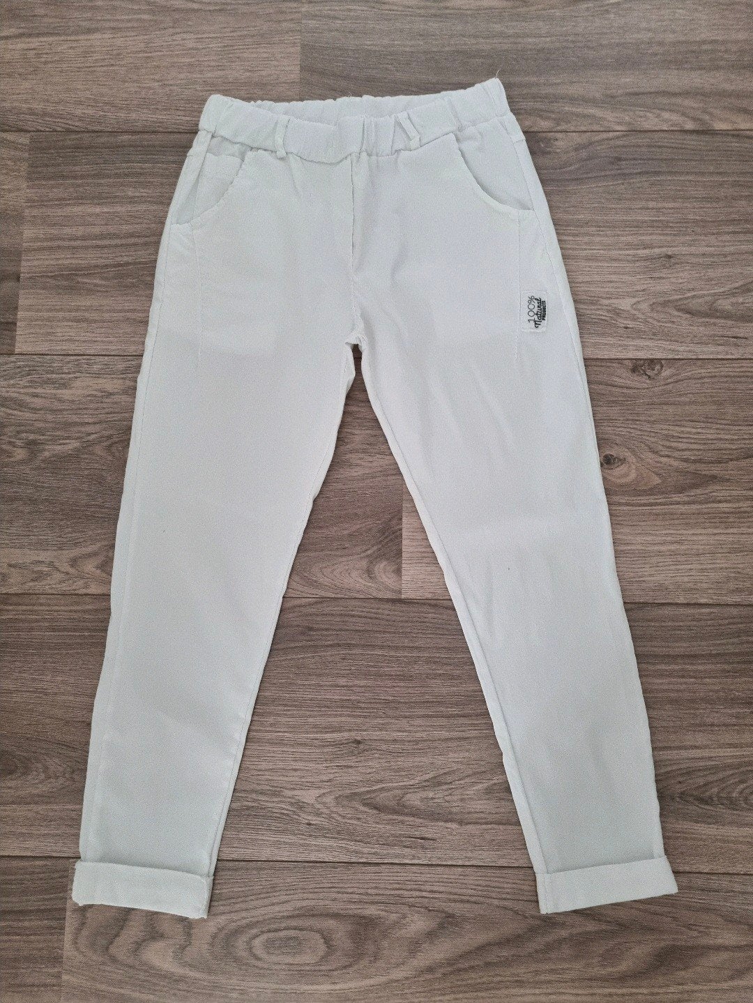 Stretch witte broek met elastische tailleband, Maat 38/40 (M), Wit, Ophalen of Verzenden, Lang